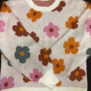 JODIFL Floral Crew Neck Sweater - Pink, Orange, Brown
